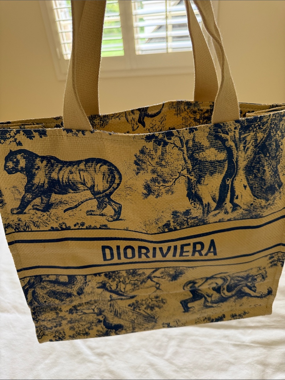 Dior Beige and Navy Dioriviera Toile Canvas Tote